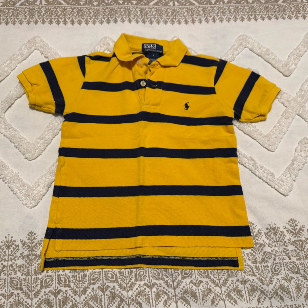 Polo by Ralph Lauren Kids Yellow and Navy Striped Polo Size Five Little Boys EUC